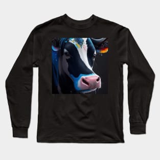 Black Blue And White Cow Long Sleeve T-Shirt